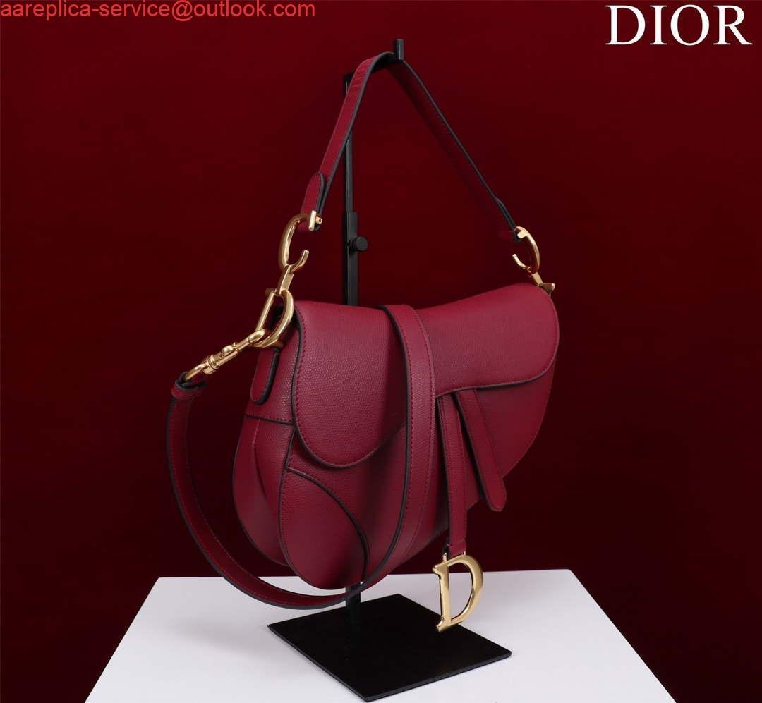 Replica Dior M0455 Saddle Bag With Strap Wine Red Grained Calfskin