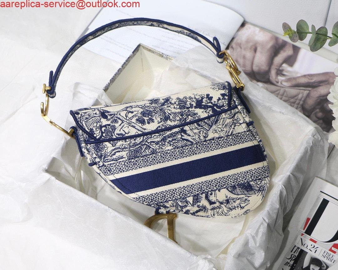 Replica Dior Saddle Bag M0446 Blue Toile de Jouy Embroidery
