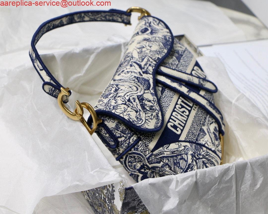Replica Dior Saddle Bag M0446 Blue Toile de Jouy Embroidery