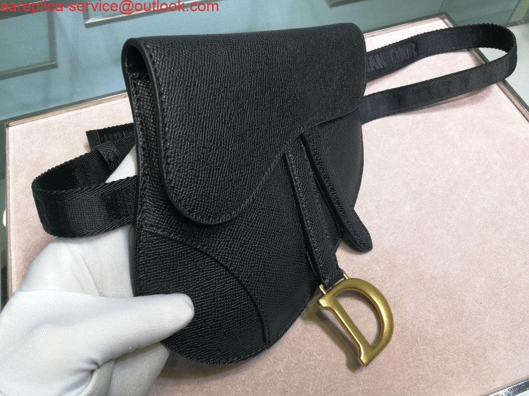 Replica Dior Saddle Belt Bag S5632 Black grained calfskin
