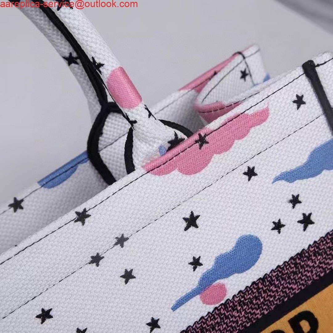 Replica Dior Medium Book Tote Latte Dior Ciel de Rêve Embroidery M1296
