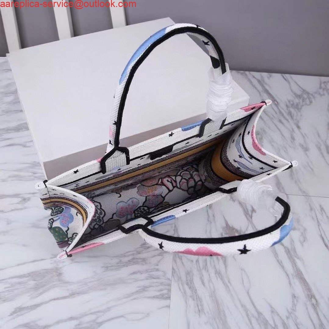 Replica Dior Medium Book Tote Latte Dior Ciel de Rêve Embroidery M1296