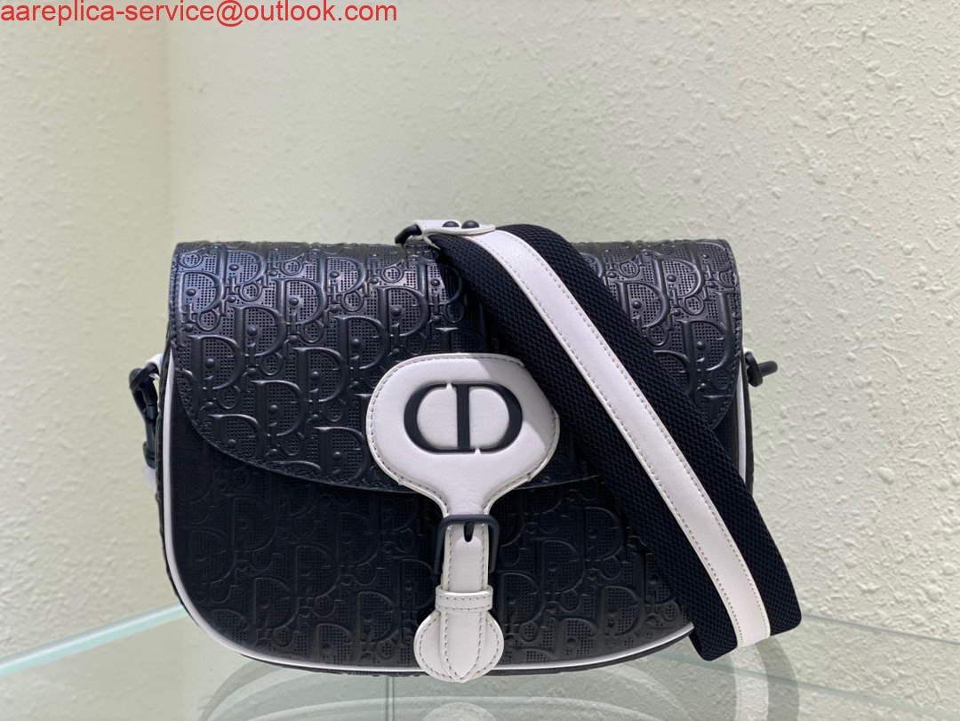 Replica Dior Bobby Bag Medium Perforated M9319 Black calfskin with Dior Oblique motif