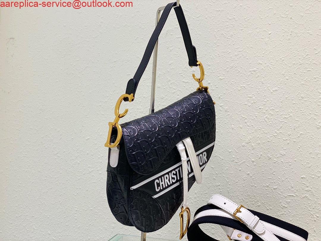 Replica Dior Saddle Bag M0446 Black Oblique Perforated and Embossed Calfskin