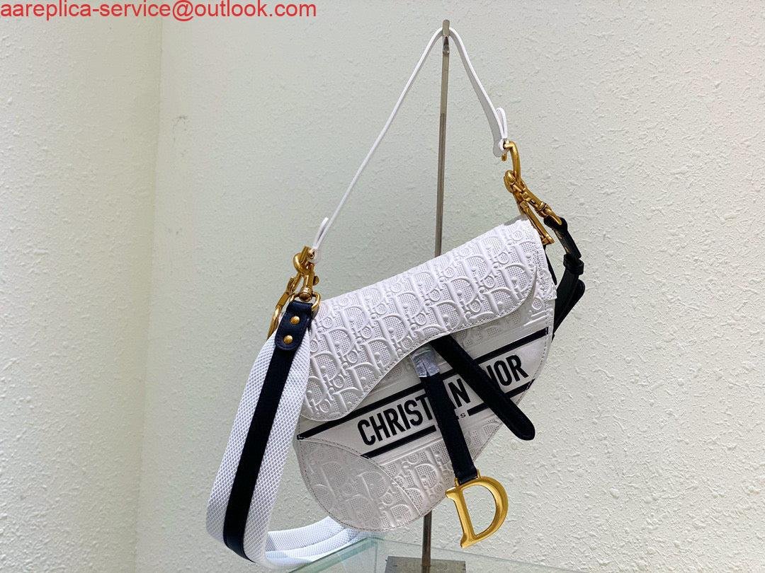 Replica Dior Saddle Bag White and Blue Dior Oblique Perforated Calfskin M0446