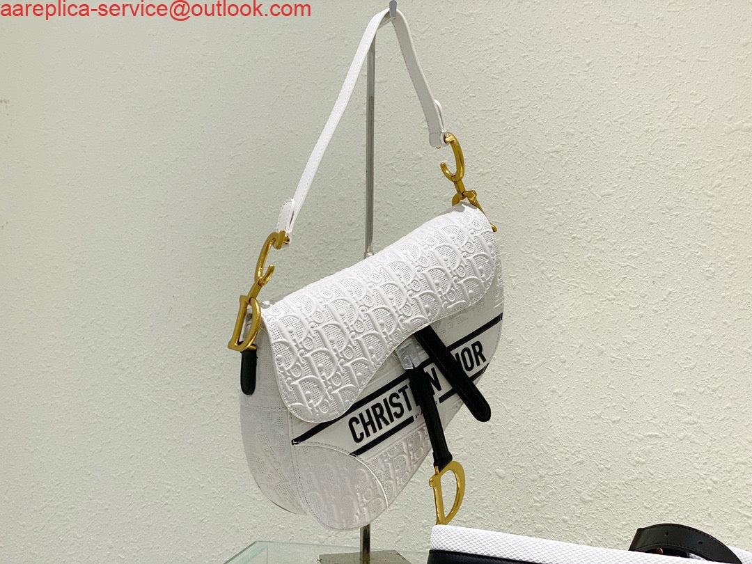 Replica Dior Saddle Bag White and Blue Dior Oblique Perforated Calfskin M0446