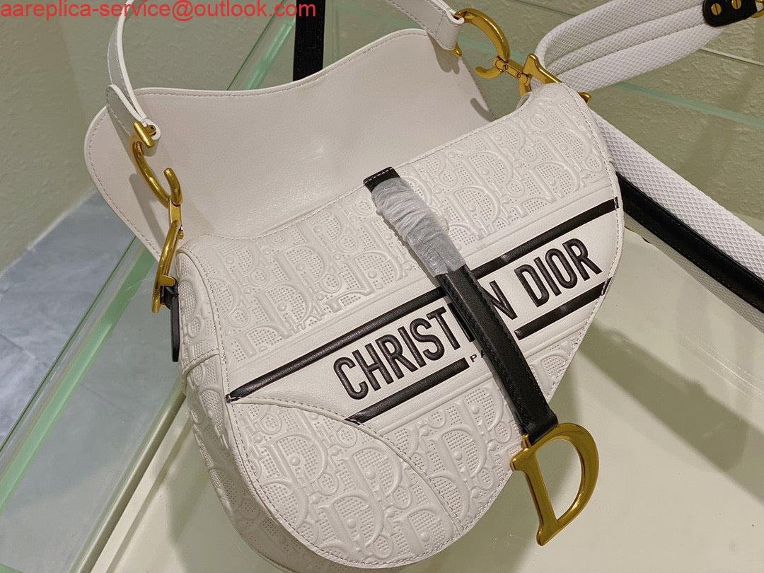Replica Dior Saddle Bag White and Blue Dior Oblique Perforated Calfskin M0446