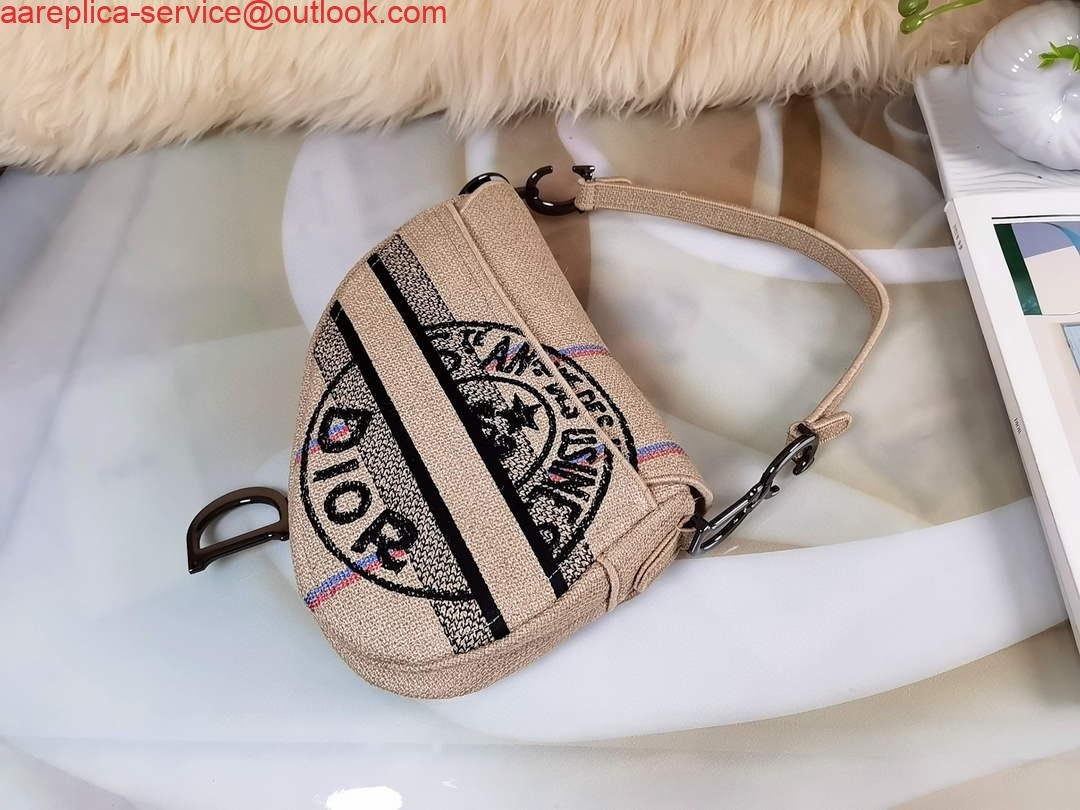 Replica Dior Saddle Bag Beige Jute Canvas Embroidered M0446