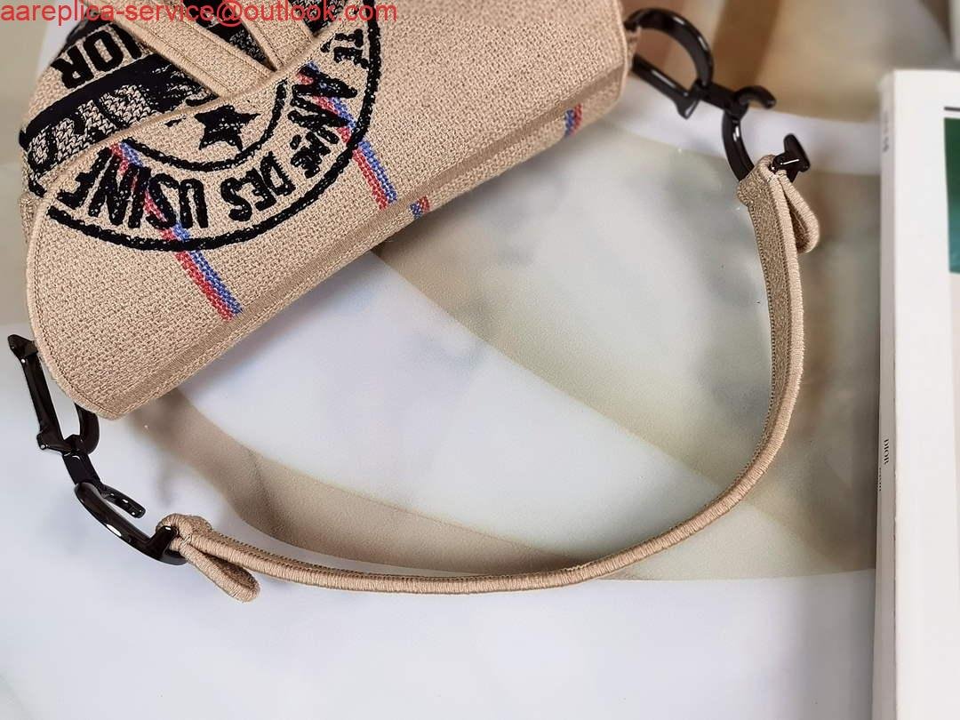 Replica Dior Saddle Bag Beige Jute Canvas Embroidered M0446