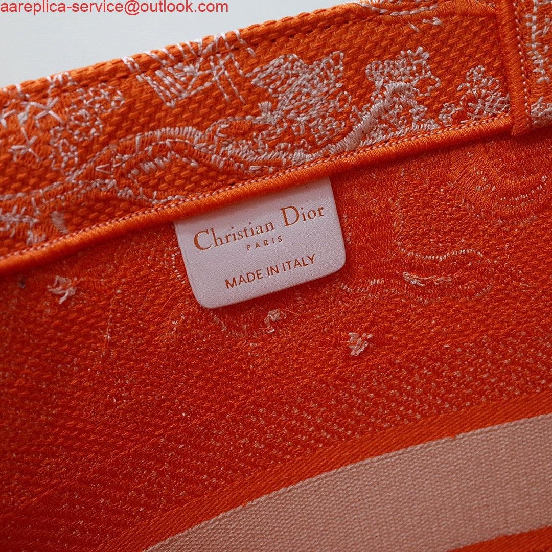 Replica Dior M1296 Book Tote Medium Neon Orange Toile de Jouy Reverse Embroidery