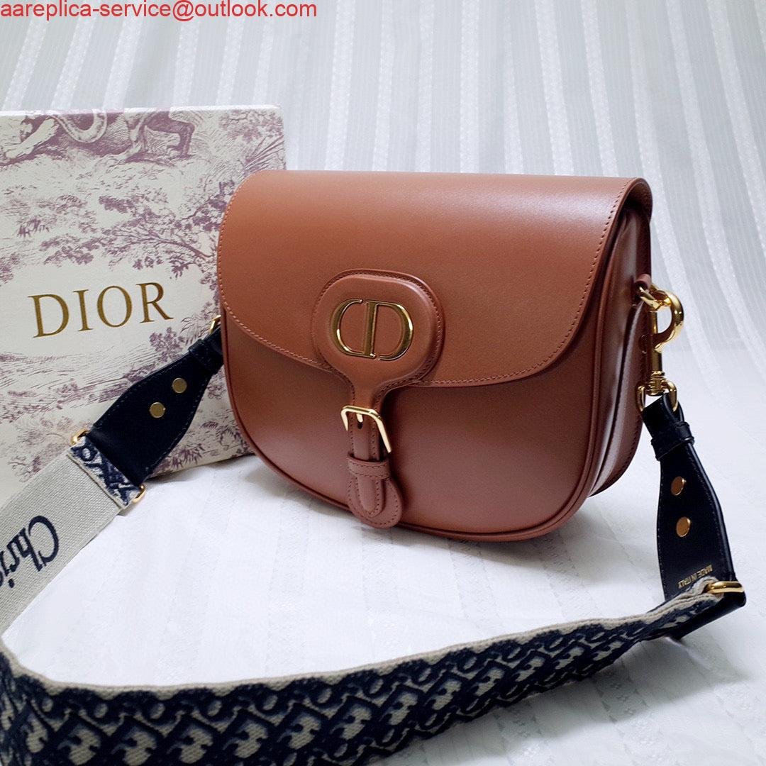 Replica Dior M9320 Large Bobby Bag Brown Box Calfskin with Blue Oblique Strap