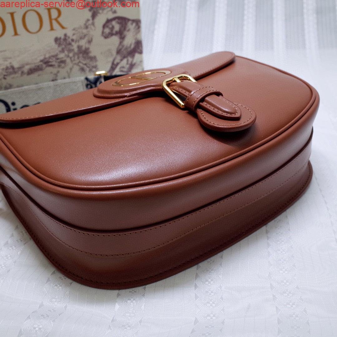 Replica Dior M9320 Large Bobby Bag Brown Box Calfskin with Blue Oblique Strap