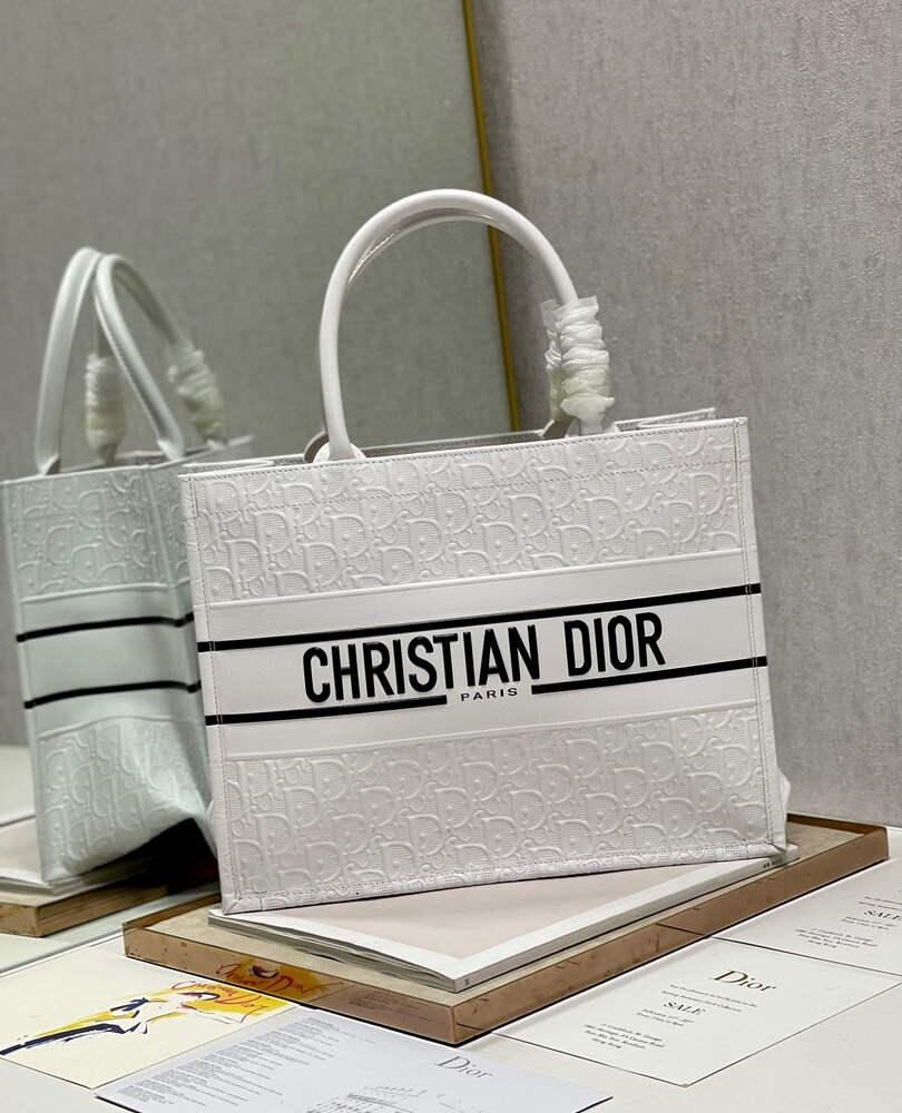 Replica Dior M1296 Medium Book Tote White Perforated and Embossed Oblique Calfskin