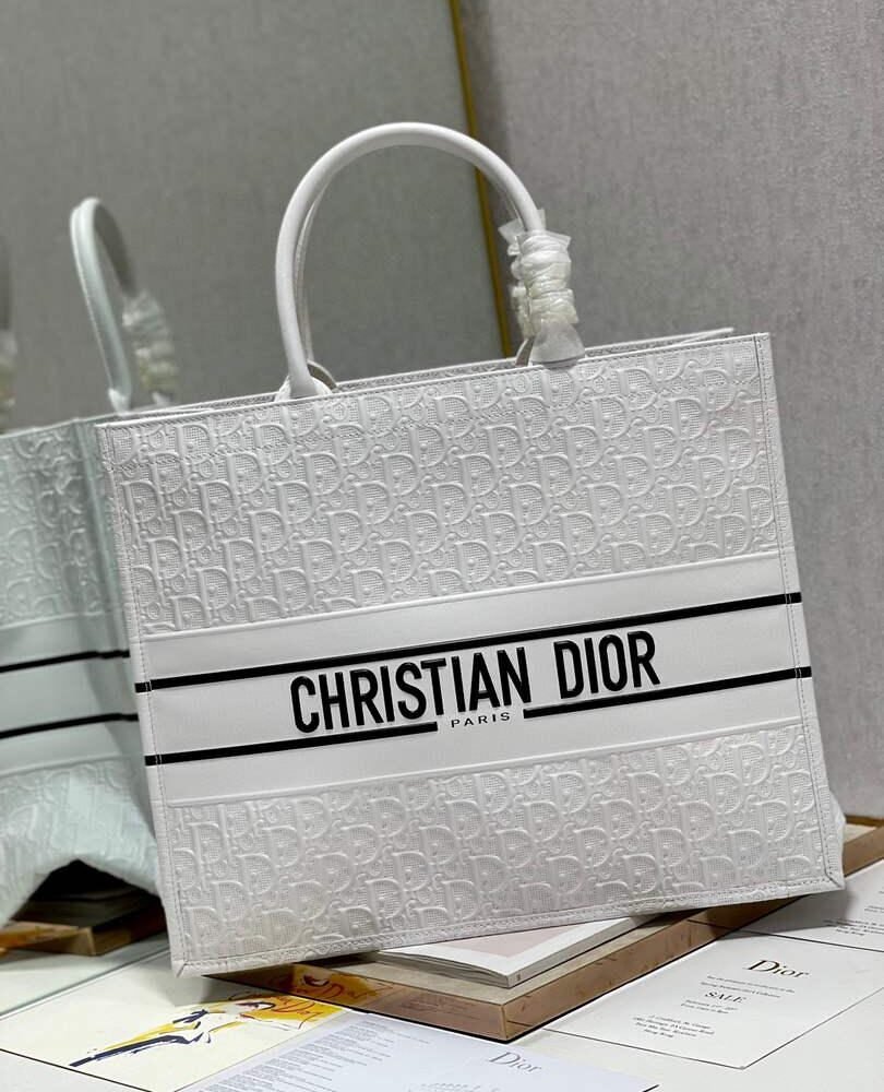 Replica Dior M1286 Large Book Tote White Perforated and Embossed Oblique Calfskin