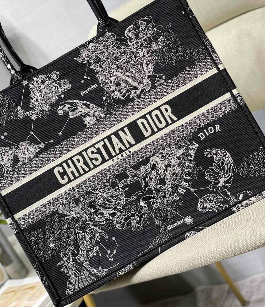 Replica Dior M1286 Large Book Tote Black Toile de Jouy Zodiac latte embroidery