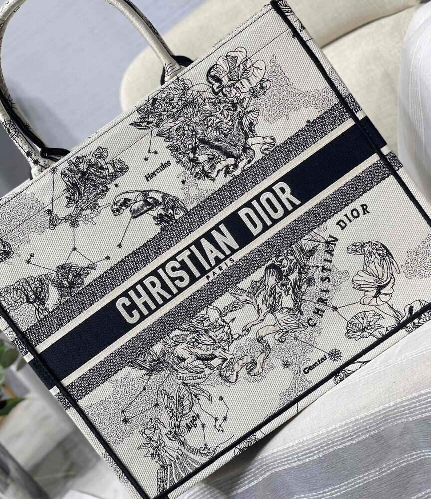 Replica Dior M1286 Large Book Tote Toile de Jouy Zodiac latte embroidery
