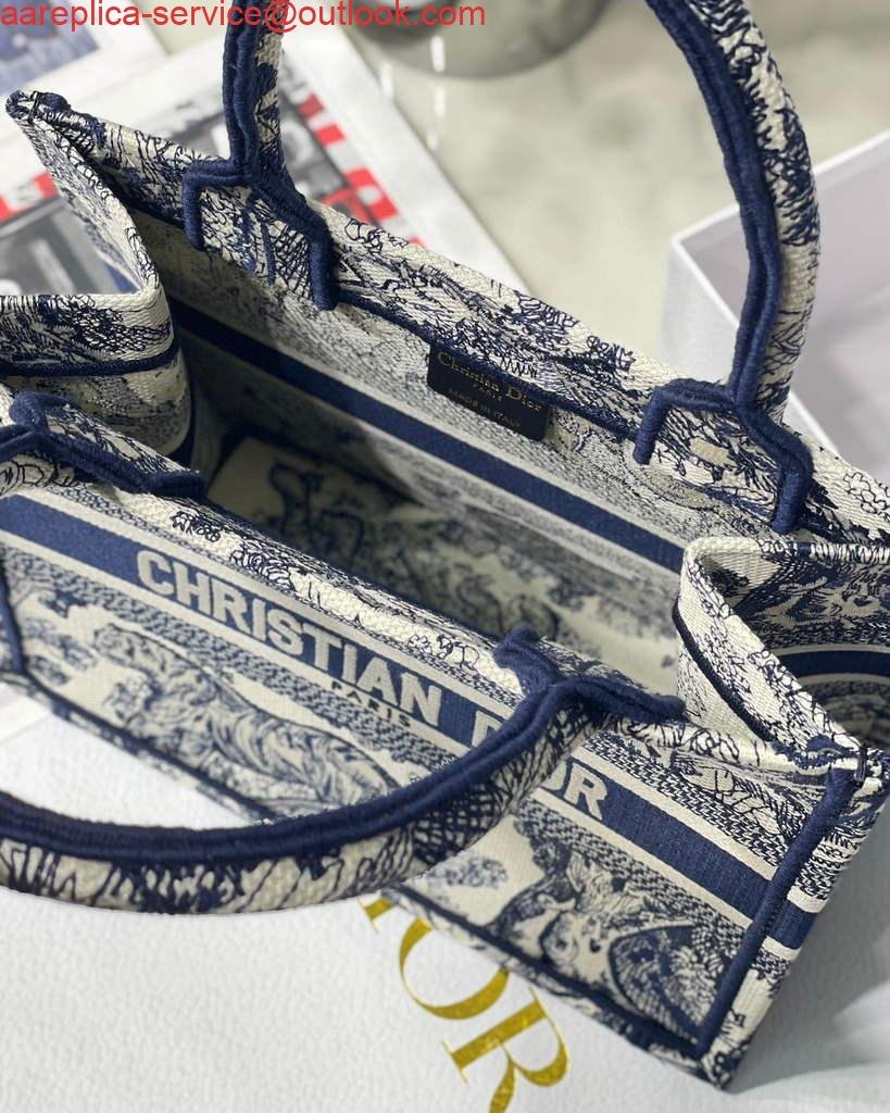 Replica Dior Book Tote M1265 Small Dior Toile De Jouy Reverse Embroidery Blue