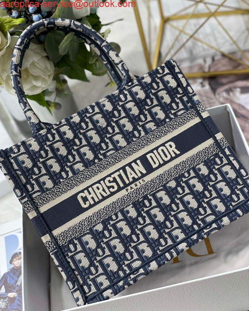 Replica Dior Book Tote M1265 Small Dior Oblique Embroidery Blue