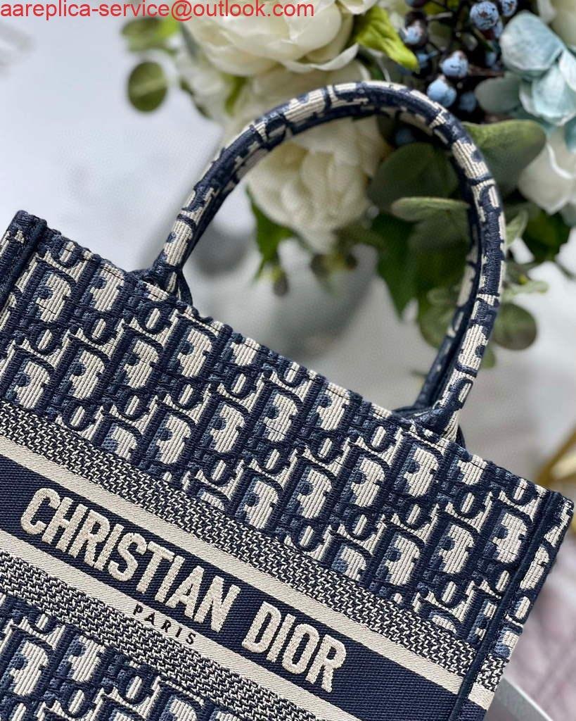 Replica Dior Book Tote M1265 Small Dior Oblique Embroidery Blue