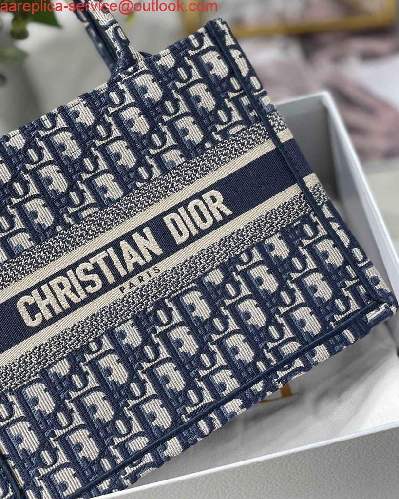 Replica Dior Book Tote M1265 Small Dior Oblique Embroidery Blue