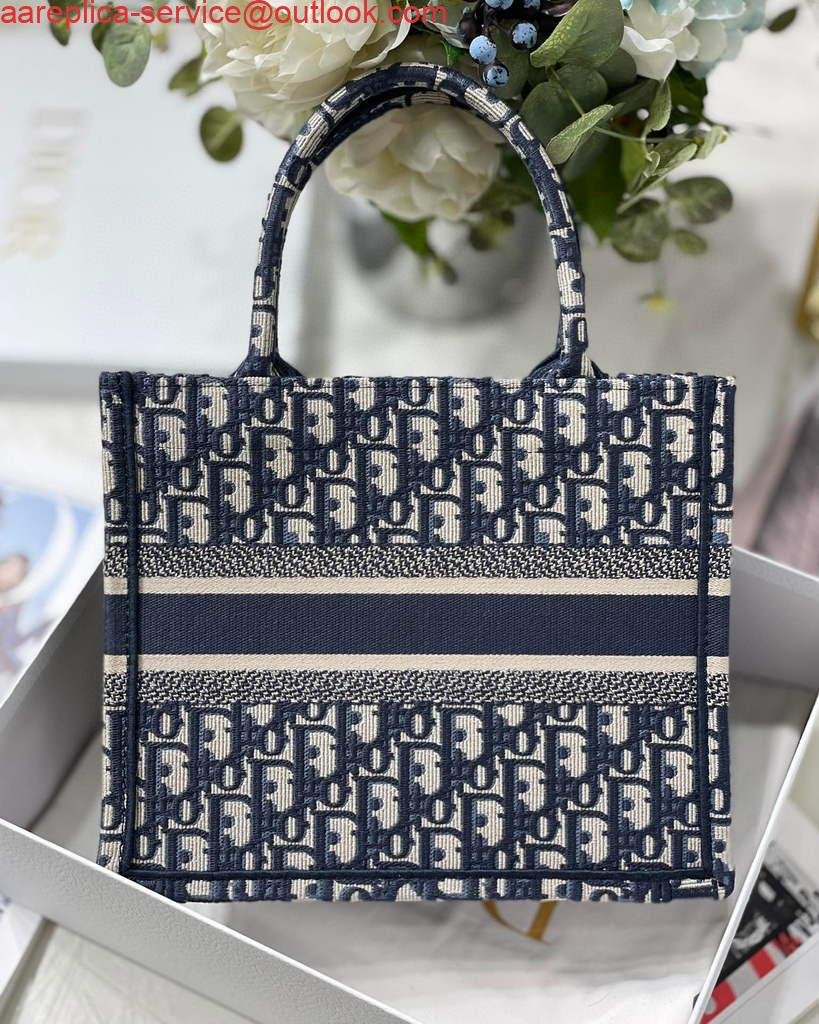 Replica Dior Book Tote M1265 Small Dior Oblique Embroidery Blue