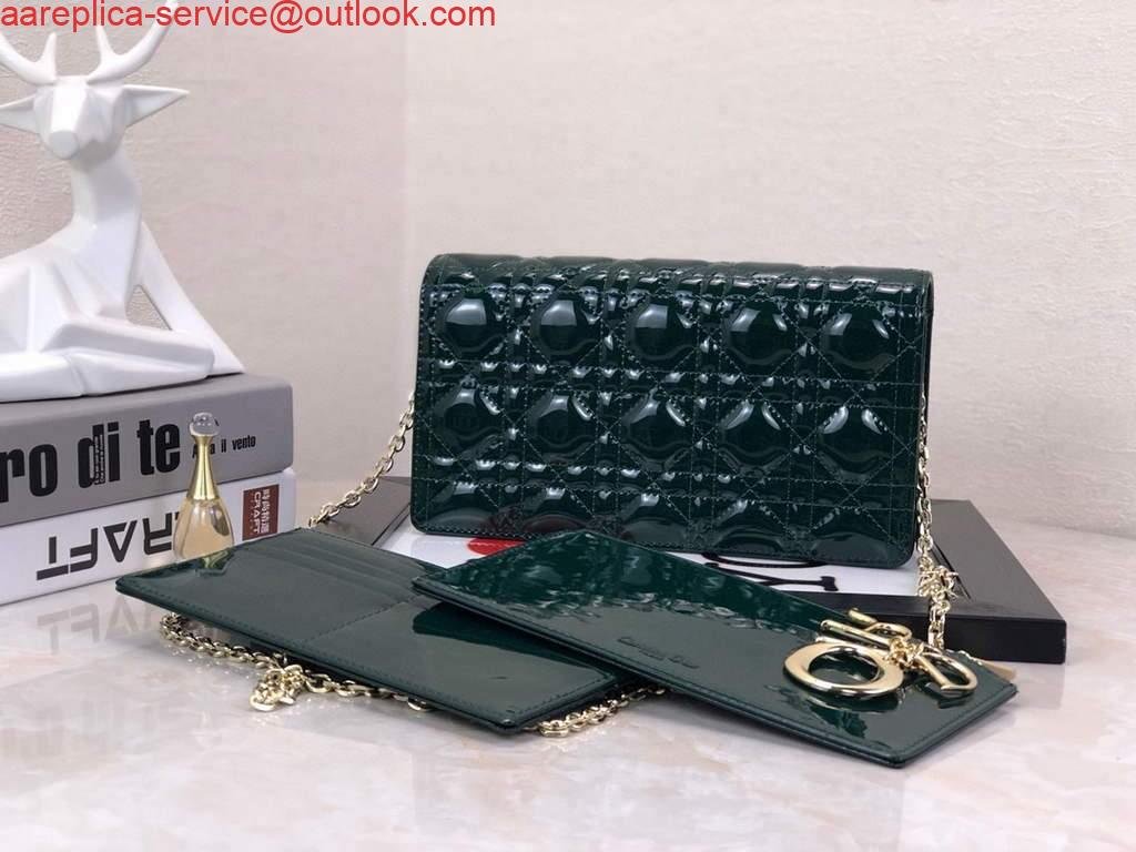 6533352d25e75.jpg Replica Dior S0204 Lady Dior Pouch Patent Cannage Calfskin Dark green