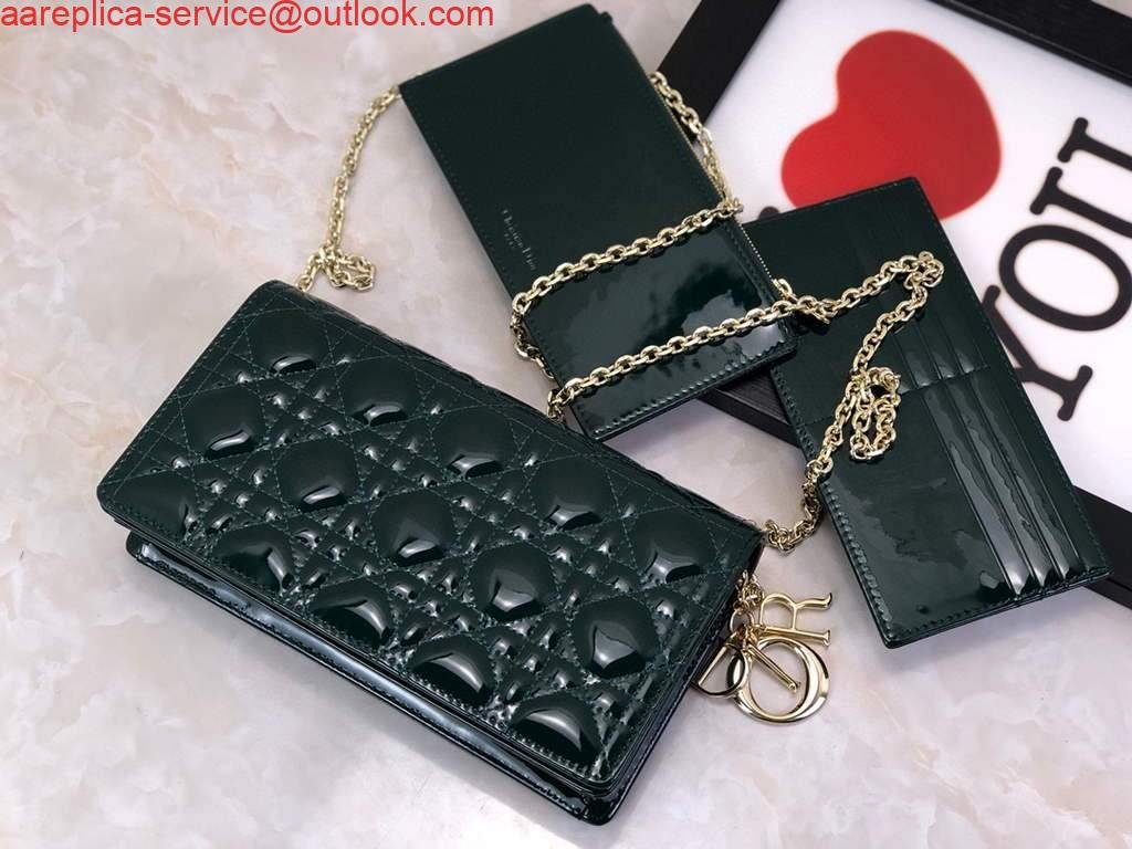 6533352e90c08.jpg Replica Dior S0204 Lady Dior Pouch Patent Cannage Calfskin Dark green