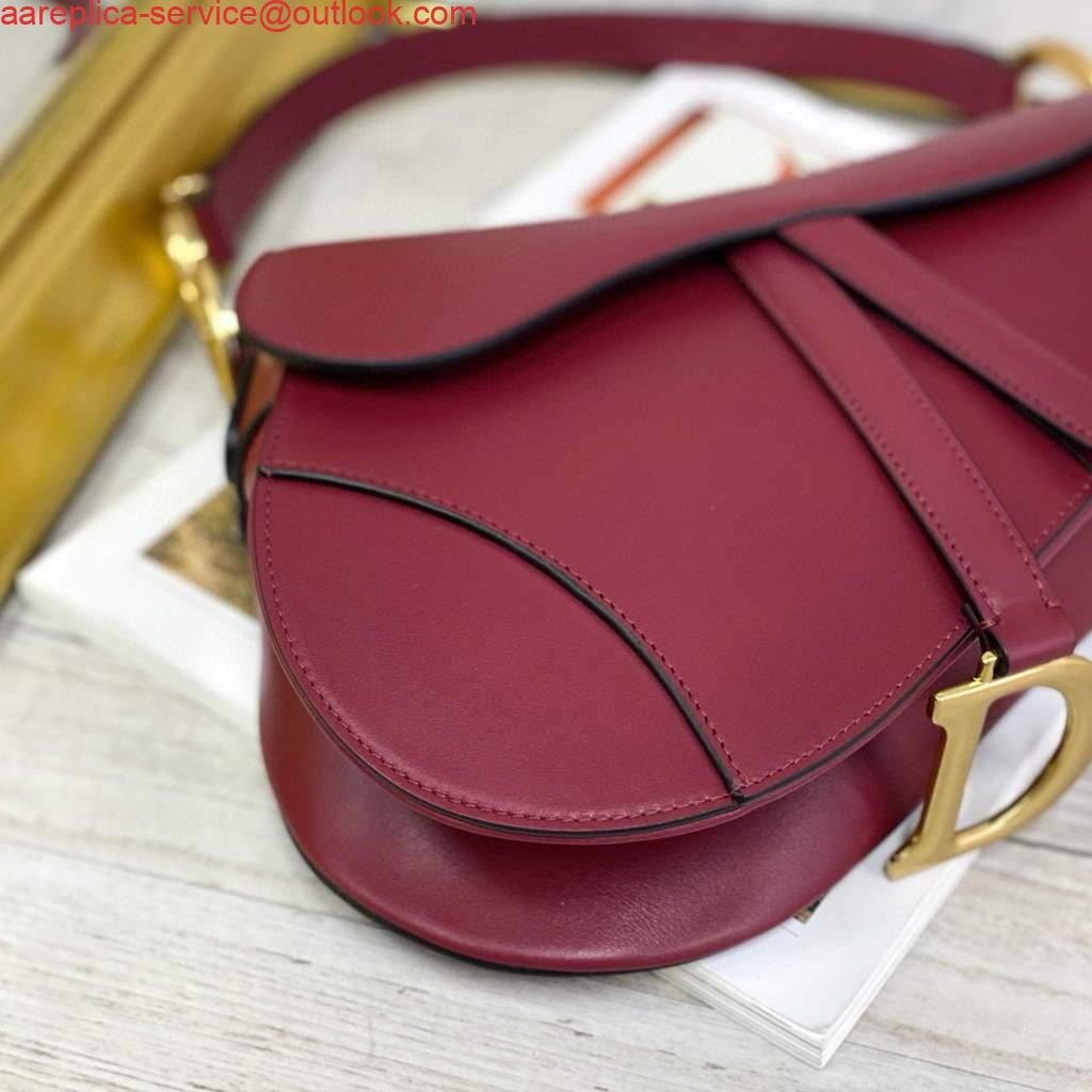 Replica Dior M0446 Dior Saddle Bag M0447 Wine Red Goatskin Gold Hardware