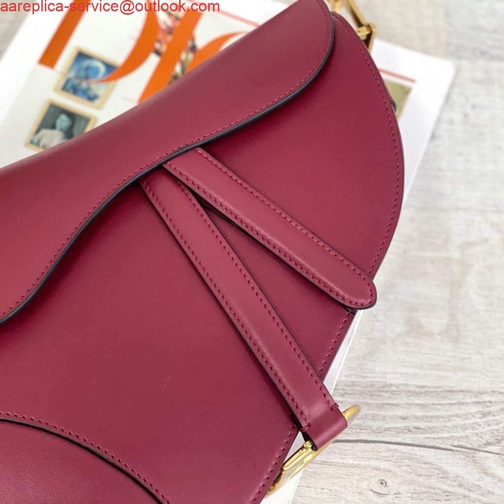 Replica Dior M0446 Dior Saddle Bag M0447 Wine Red Goatskin Gold Hardware