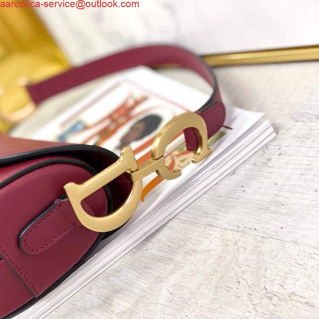 Replica Dior M0446 Dior Saddle Bag M0447 Wine Red Goatskin Gold Hardware
