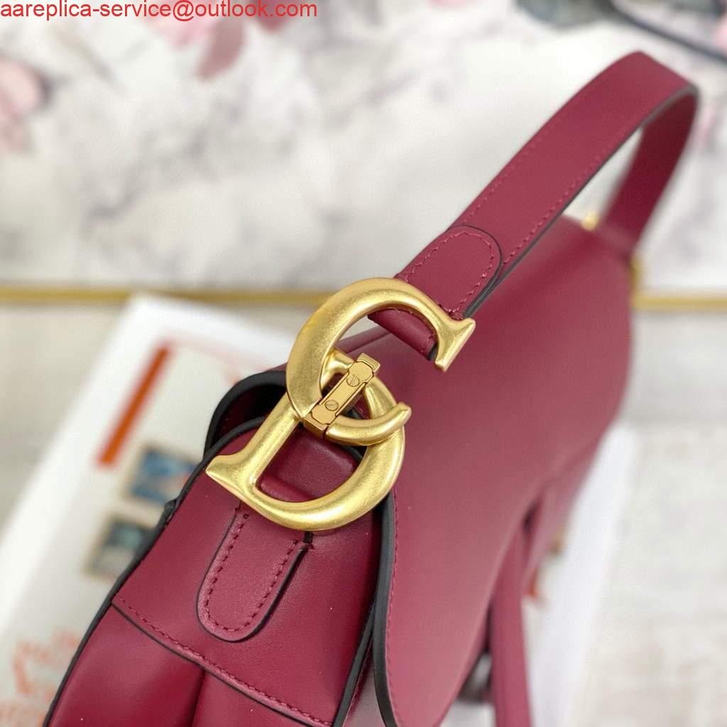 Replica Dior M0446 Dior Saddle Bag M0447 Wine Red Goatskin Gold Hardware
