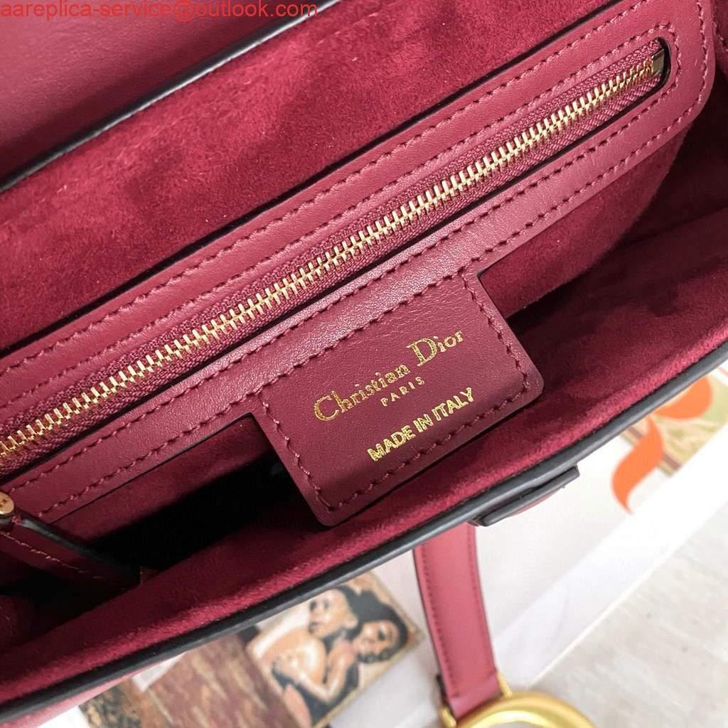 Replica Dior M0446 Dior Saddle Bag M0447 Wine Red Goatskin Gold Hardware