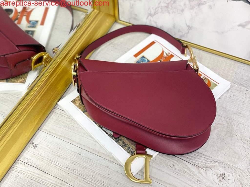 Replica Dior M0446 Dior Saddle Bag M0447 Wine Red Goatskin Gold Hardware