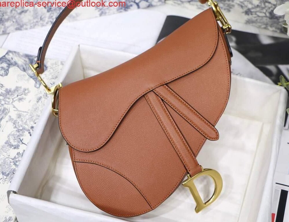 Replica Dior M0446 Dior Saddle Bag M0447 Brown Grained Calfskin