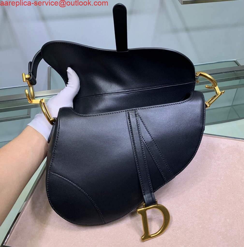 Replica Dior M0446 Dior Saddle Bag M0447 Black Goatskin Gold Hardware