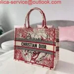 Replica Dior M1296 Small DIOR BOOK TOTE Red and White D-Royaume d'Amour Embroidery Red and white