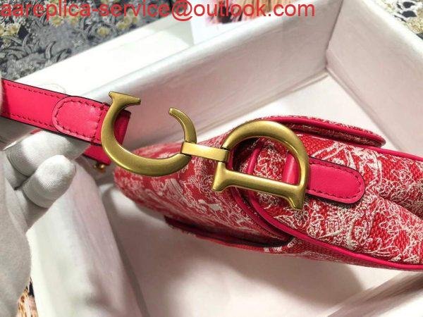 Replica Dior M0446 Dior Saddle Bag Red Toile de Jouy Reverse Jacquard
