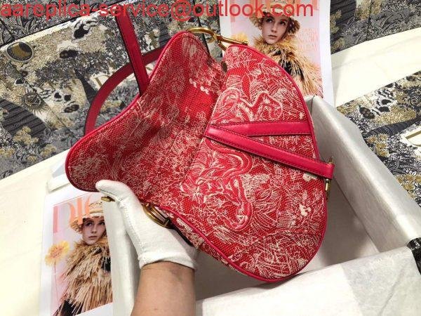 Replica Dior M0446 Dior Saddle Bag Red Toile de Jouy Reverse Jacquard