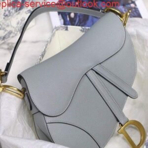 Replica Dior M0446 Dior Saddle Bag M0447 Grey Grained Calfskin with Gray Hardware
