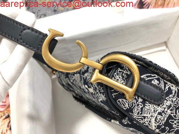 Replica Dior M0446 Dior Saddle Bag Grey Toile de Jouy Reverse Jacquard