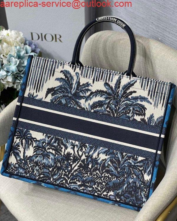 Replica Dior Book Tote M1286 Blue Dior Palms Embroidery