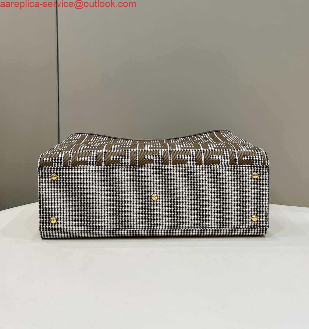 Replica Fendi 8BH374 X-Tote Brown houndstooth wool shopper with FF embroidery 8589