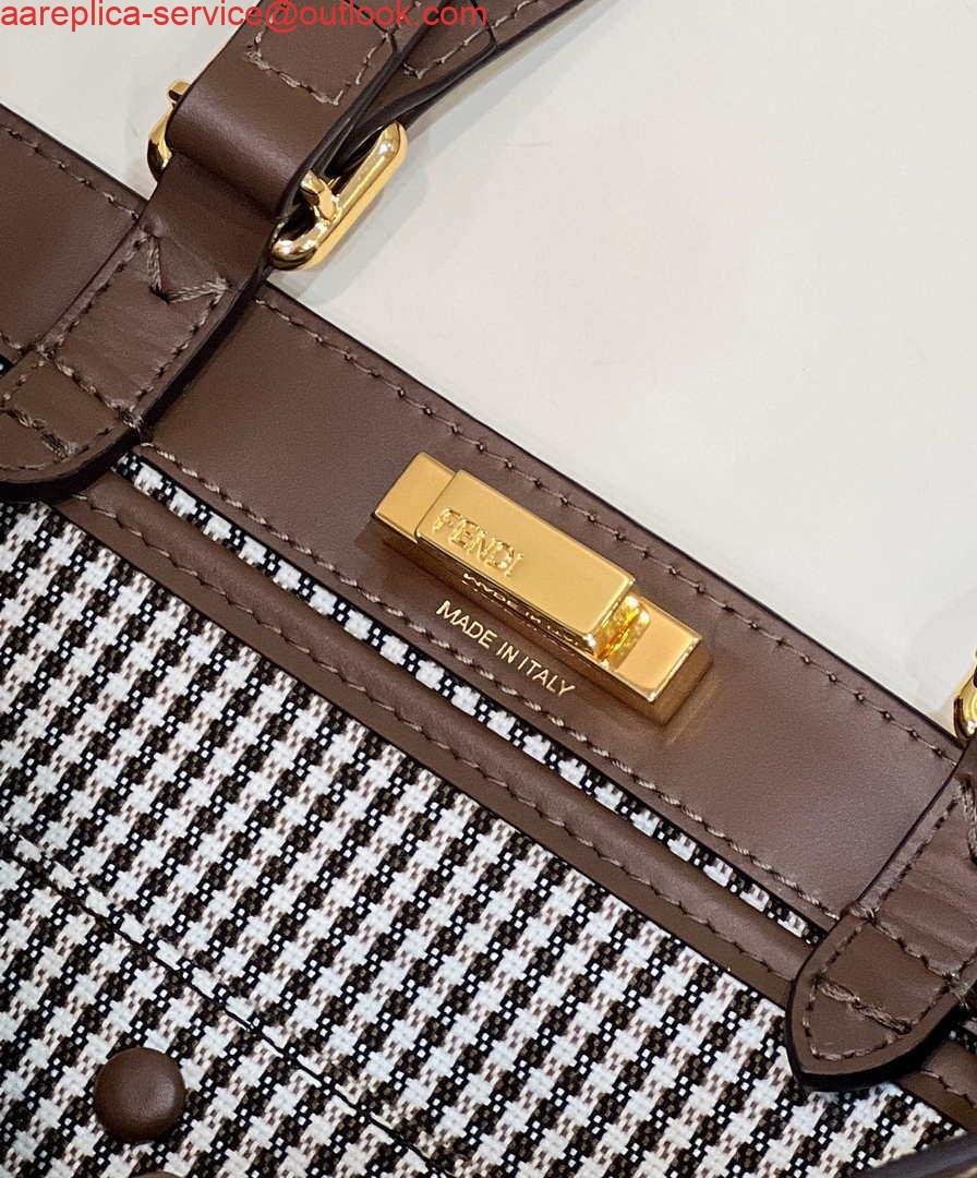 Replica Fendi 8BH374 X-Tote Brown houndstooth wool shopper with FF embroidery 8589
