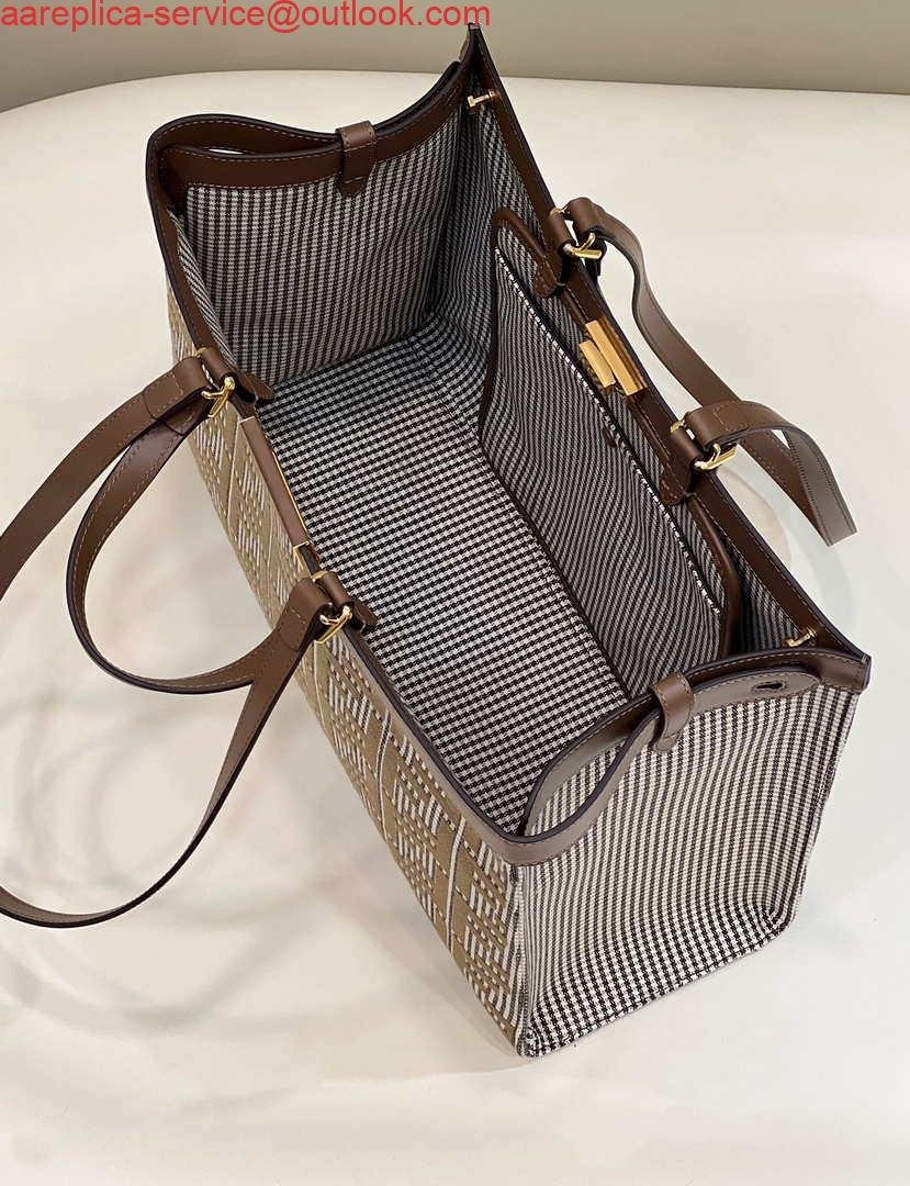 Replica Fendi 8BH374 X-Tote Brown houndstooth wool shopper with FF embroidery 8589