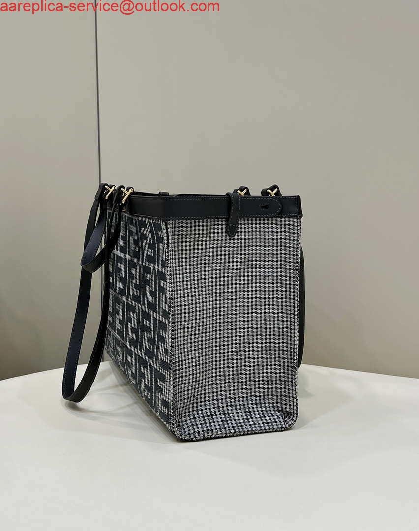 Replica Fendi 8BH374 X-Tote Gray houndstooth wool shopper with FF embroidery