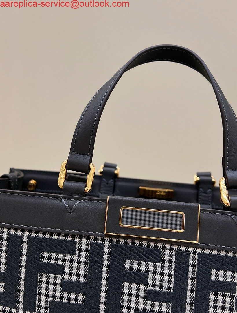 Replica Fendi 8BH374 X-Tote Gray houndstooth wool shopper with FF embroidery