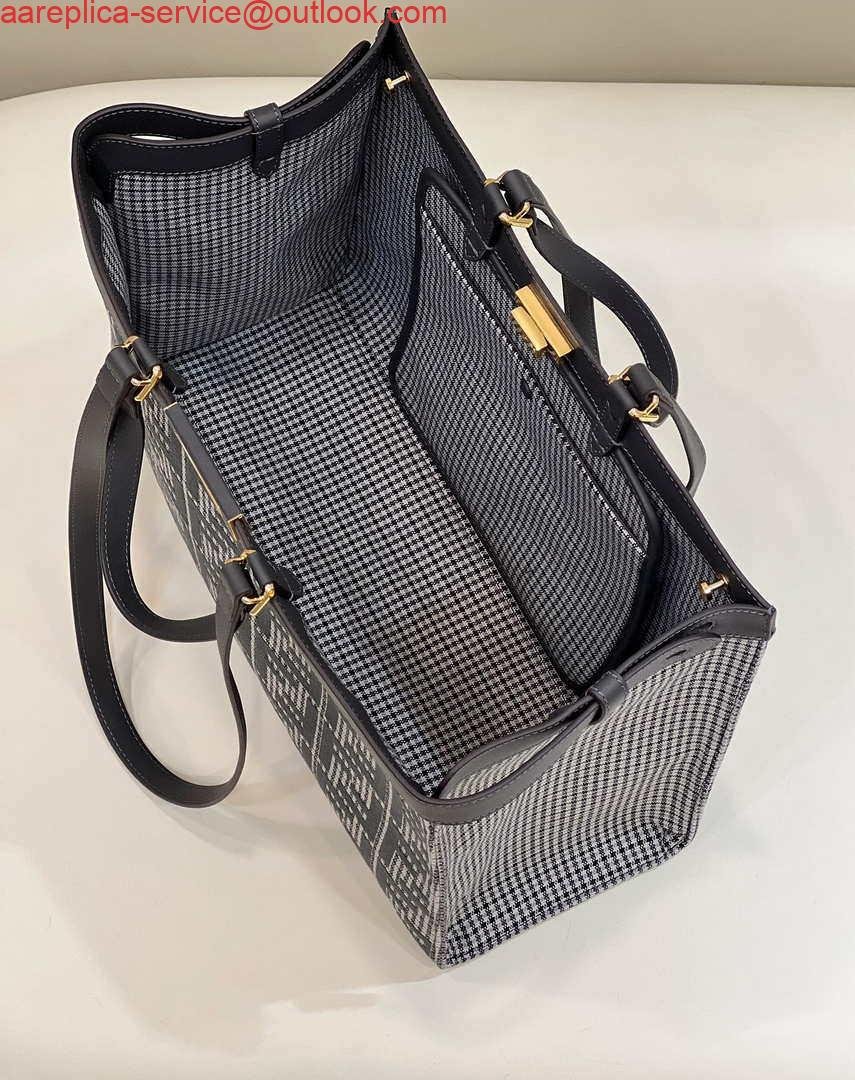Replica Fendi 8BH374 X-Tote Gray houndstooth wool shopper with FF embroidery