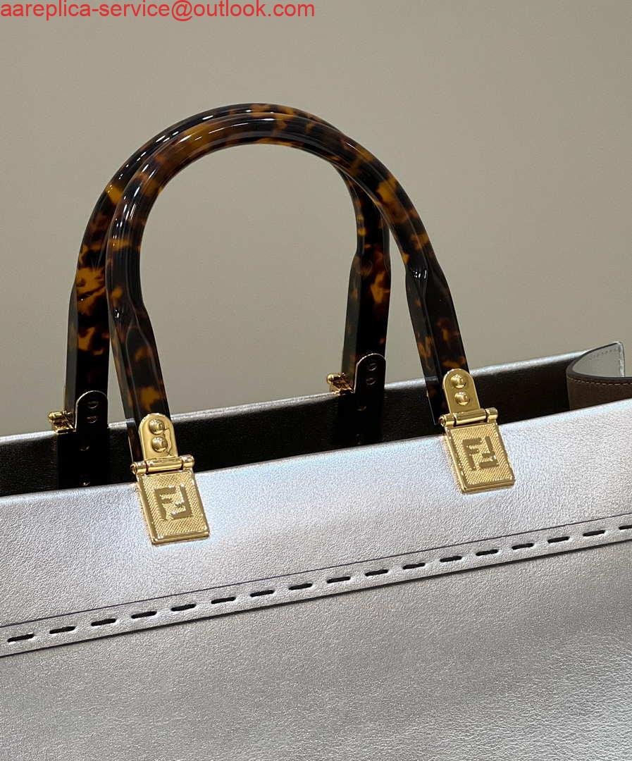 654da43a332a5.jpg Replica Fendi 8553 Sunshine Medium Bag 8BH386 Silver Laminated leather shopper