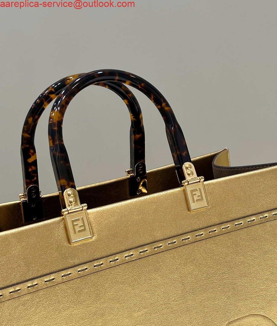 654da448a1497.jpg Replica Fendi 8553 Sunshine Medium Tote Shoulder Bag 8BH386 Gold Laminated leather shopper