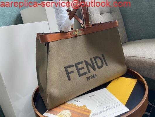 654dab0b94e99.jpg Replica Fendi 8BH374 FENDI PEEKABOO X-TOTE Light Green Canvas Bag